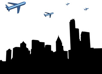 abstract planes departing Seattle illustration