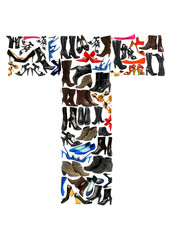 Font made of hundreds of shoes - Letter T