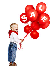boy with red ballons sale sign.