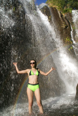 Beautiful model posing at Shaqe waterfall Armenia