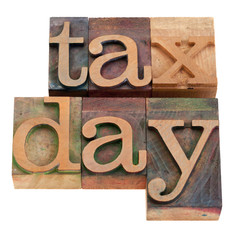 tax day iwords in letterpress type