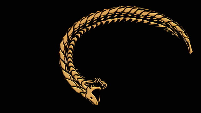 Ouroboros symbol in gold of snake eating its tail
