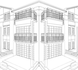 Modern Building Corner Residential House Vector 09