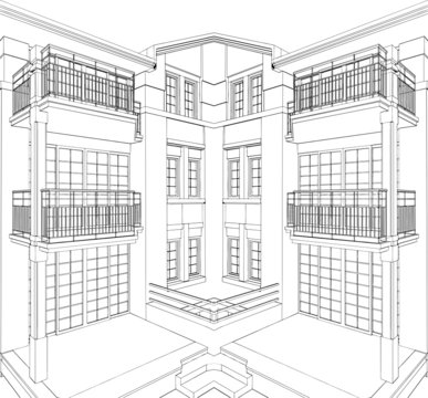 Modern Building Corner Residential House Vector 08