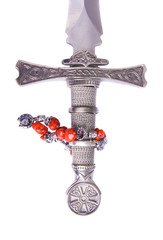 Ornate style dagger handle with red coral bracelet islolated