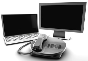 A bundle of net tv and fix phone isolated on white