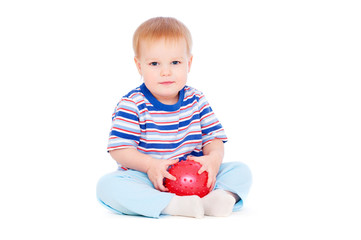 pretty small boy with red ball