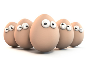 funny eggs as a cartoon 3d characters isolated over white