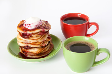 Pancakes and coffee for breakfast