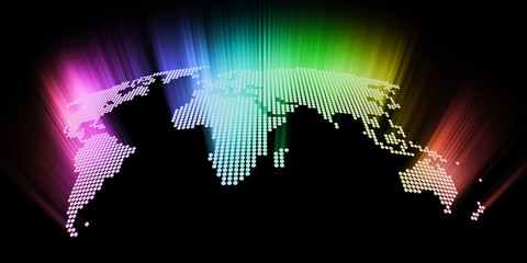 Fototapeta na wymiar abstract glowing hi-tech world map as background