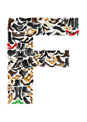 Font made of hundreds of shoes - Letter F