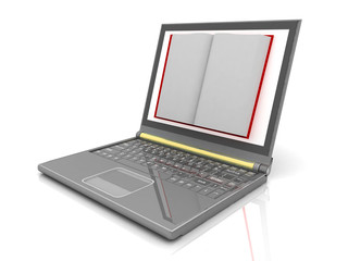 open book next to a modern laptop