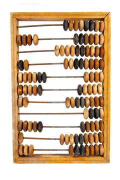 Old wooden abacus with a calculated sum