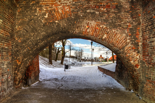 Winter bridge arch in Poland - HDR