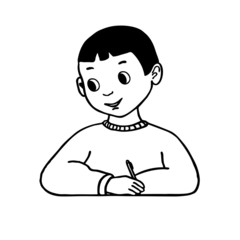 SKETCH.Little boy is doing a homework.