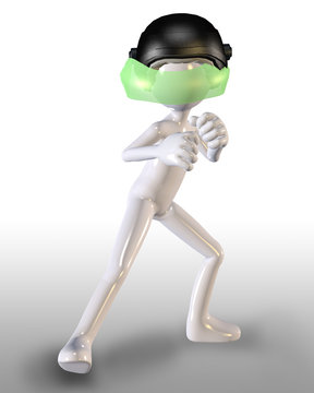 3D Figur mit Helm in Kampfpose