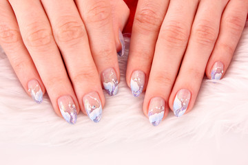 Nails with beautiful winter design on white