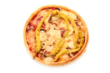 Tasty Italian pizza over white