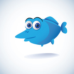 cute blue cartoon fish - illustration