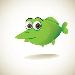 cute green cartoon fish - illustration