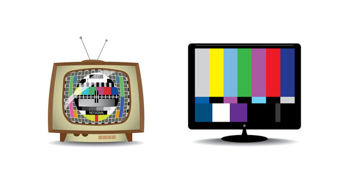 Old and new television with tv test screen - illustration