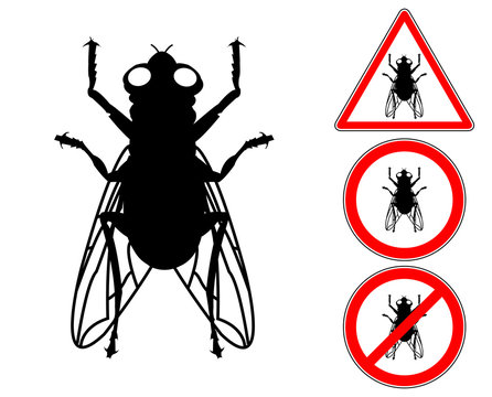 Fly pictogram warning and prohibition signs