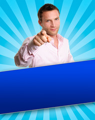 man point with finger - copy space for advertising