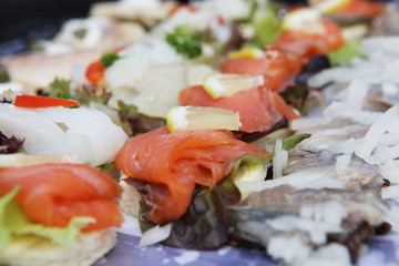 büffett bei hochzeitsfeier,antipasti,fisch