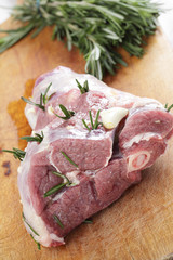 Raw leg of lamb