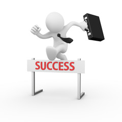 Businessman jumping over a hurdle obstacle