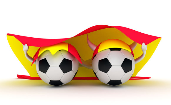 Two soccer balls hold Spain flag