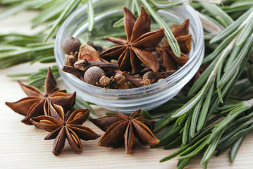 Bunch of rosemary and anise stars
