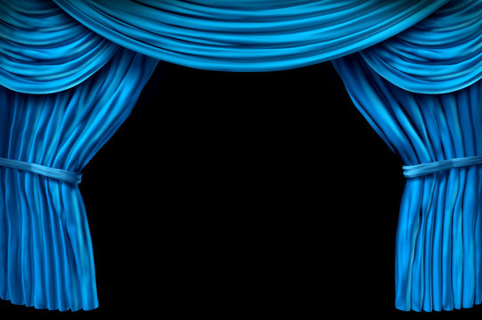 velvet blue curtain frame on black background