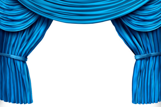 velvet blue curtain frame isolated