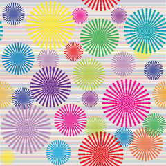 Abstract colored flowers on striped background