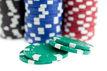 multicolor poker chips heaps isolated