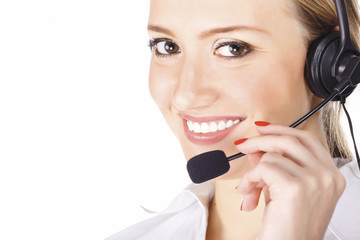 Beautiful customer service operator woman with headset
