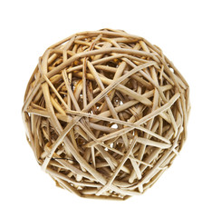 Woven wicker or rattan ball isolated on white - obrazy, fototapety, plakaty