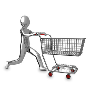 3D Business chrome man human shopping cart icon