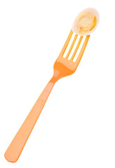 Sliced Hard Boiled Quail Egg on Fork