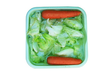 Carrot and salad vaegetable in water jar