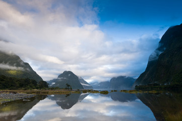 Cloudy morning at milford sound at sunrise