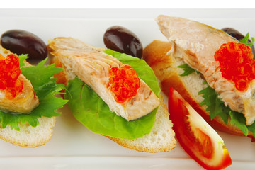 red salmon on baguette
