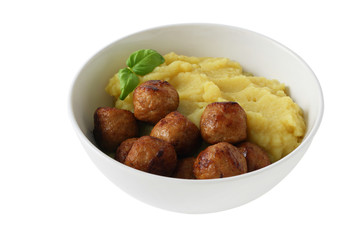 chicken meatballs with mashed potato