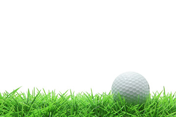 isolated golf ball on green grass over white background..