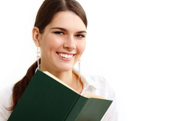 Fototapeta premium student girl cheerful with books isolated on white