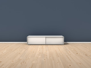 blaue Wand mit Lowboard