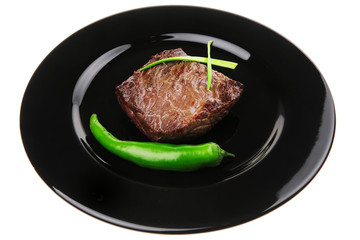 meat savory : grilled beef fillet mignon on black plate