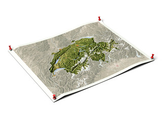 Switzerland on unfolded map sheet.