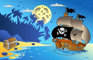 Paysage marin de nuit avec bateau pirate 1
